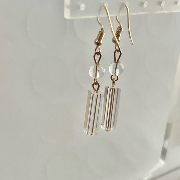 New Dainty Gold and Clear Beaded Drop Earrings - Picture 4 of 5